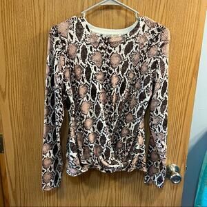 C Est 1946 Snakeskin Front Wrap Knot Top Women's Size Small White & Brown